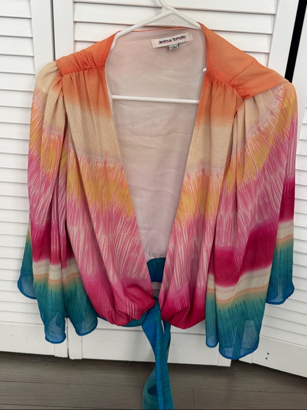 Jealous Tomato Multicolor Tie-Front Blouse - Orange, Pink, Yellow, Teal